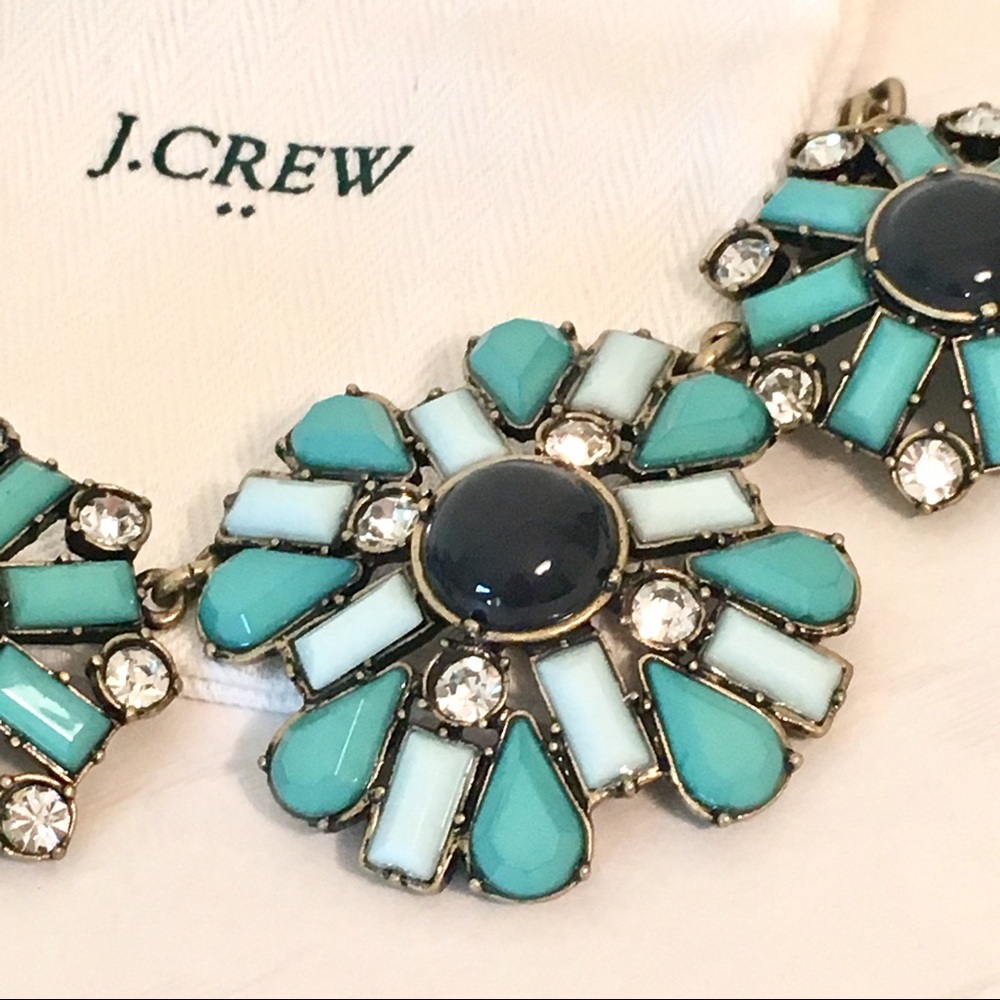 J. CREW Statement Necklace Turquoise w Rhinestones